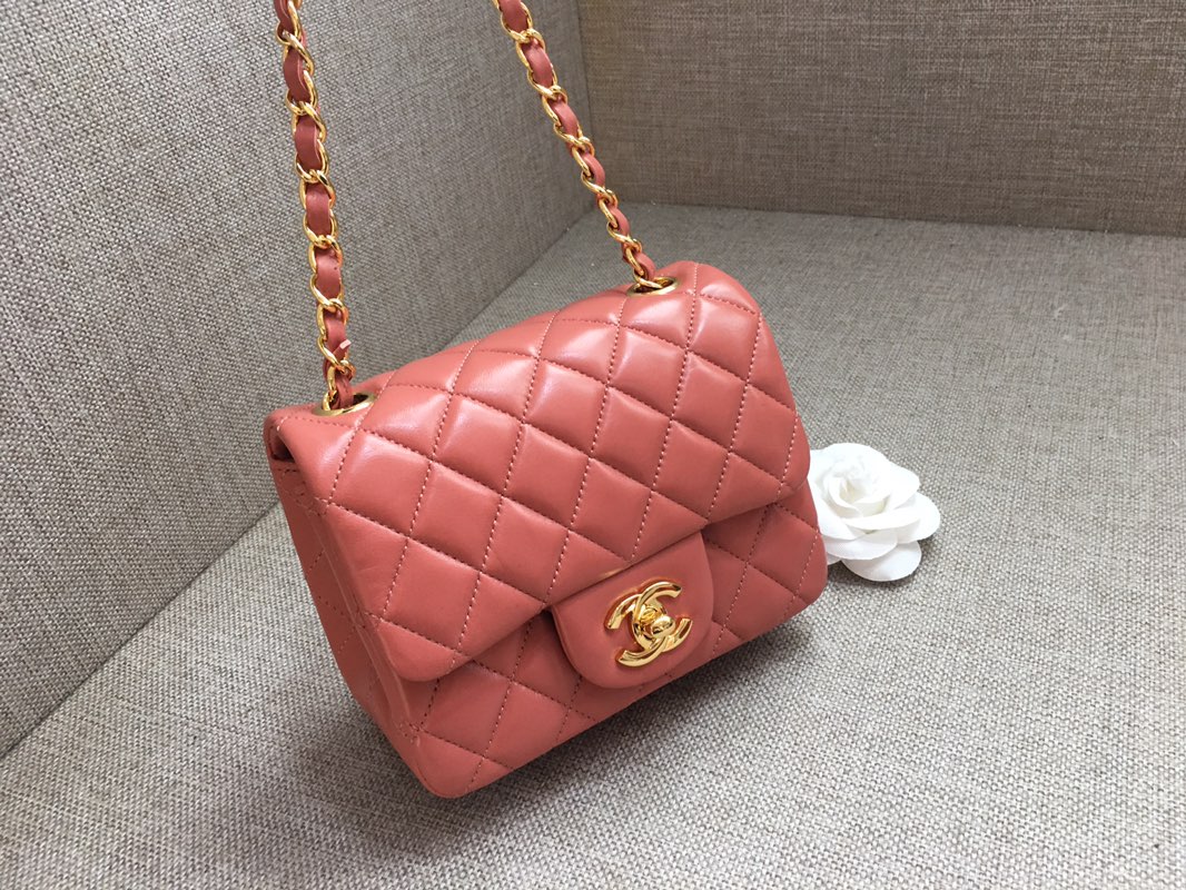 Mini Classic Flap Lambskin Bag A01115 Cream Pink/Gold